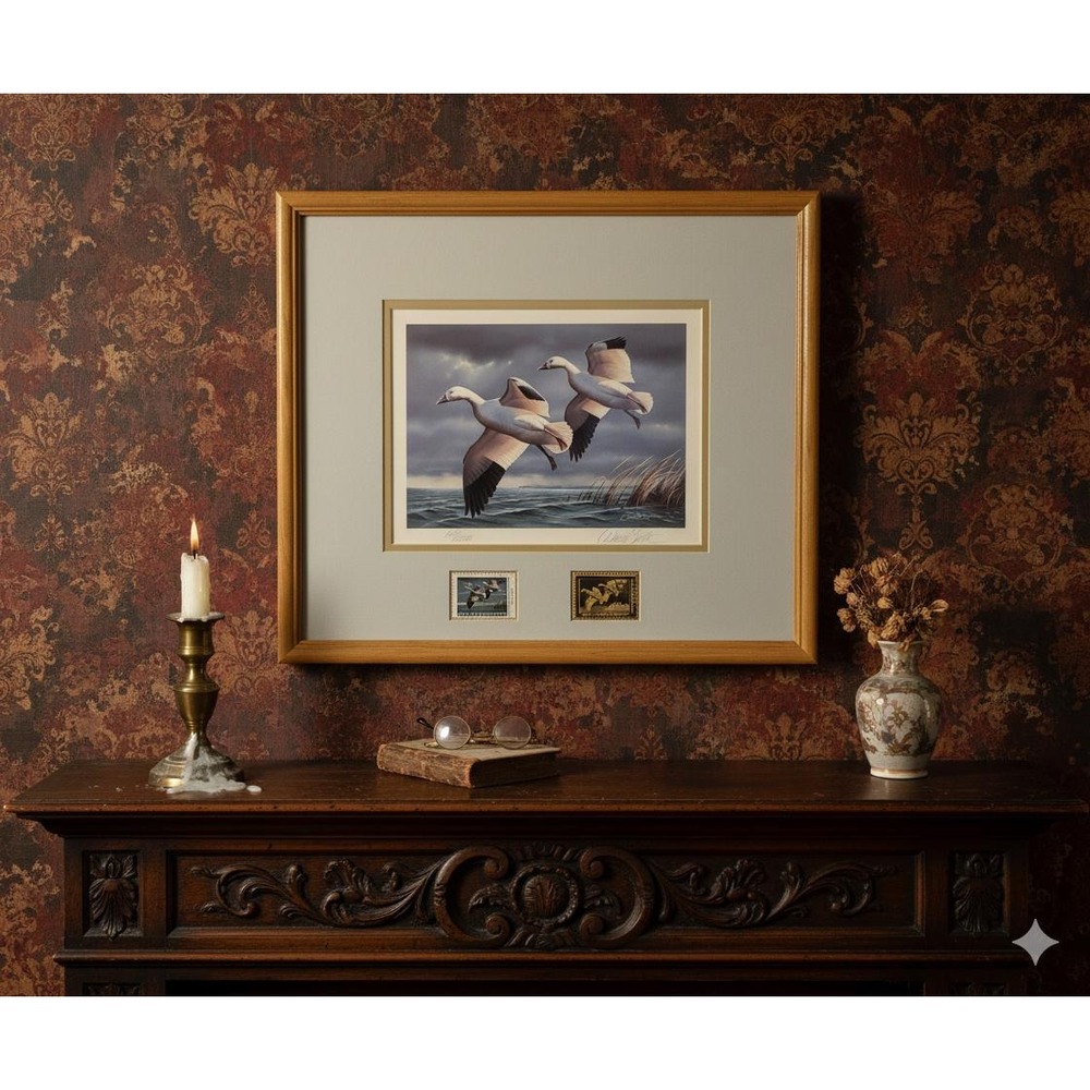 Daniel Smith Iowa Ducks Unlimited Signed Print Snow Geese 1990 Stamp Medallion